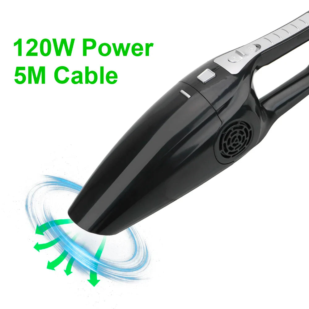 LEEPEE 12V Portable Car Vacuum Cleaner – 120W High-Power Wet & Dry Suction with 5M Cord & Multi-Brush Accessories