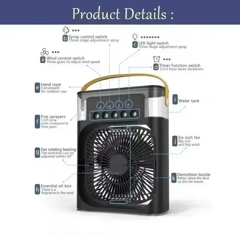 Mini Desk Air Cooler with USB Charging – Compact Personal Fan for Home & Office