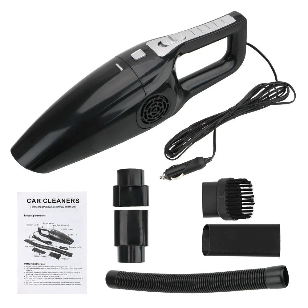 LEEPEE 12V Portable Car Vacuum Cleaner – 120W High-Power Wet & Dry Suction with 5M Cord & Multi-Brush Accessories